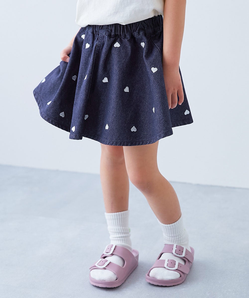 ハート刺繍 ライトオンスデニムスカッツ | 子供服の通販 デビロック