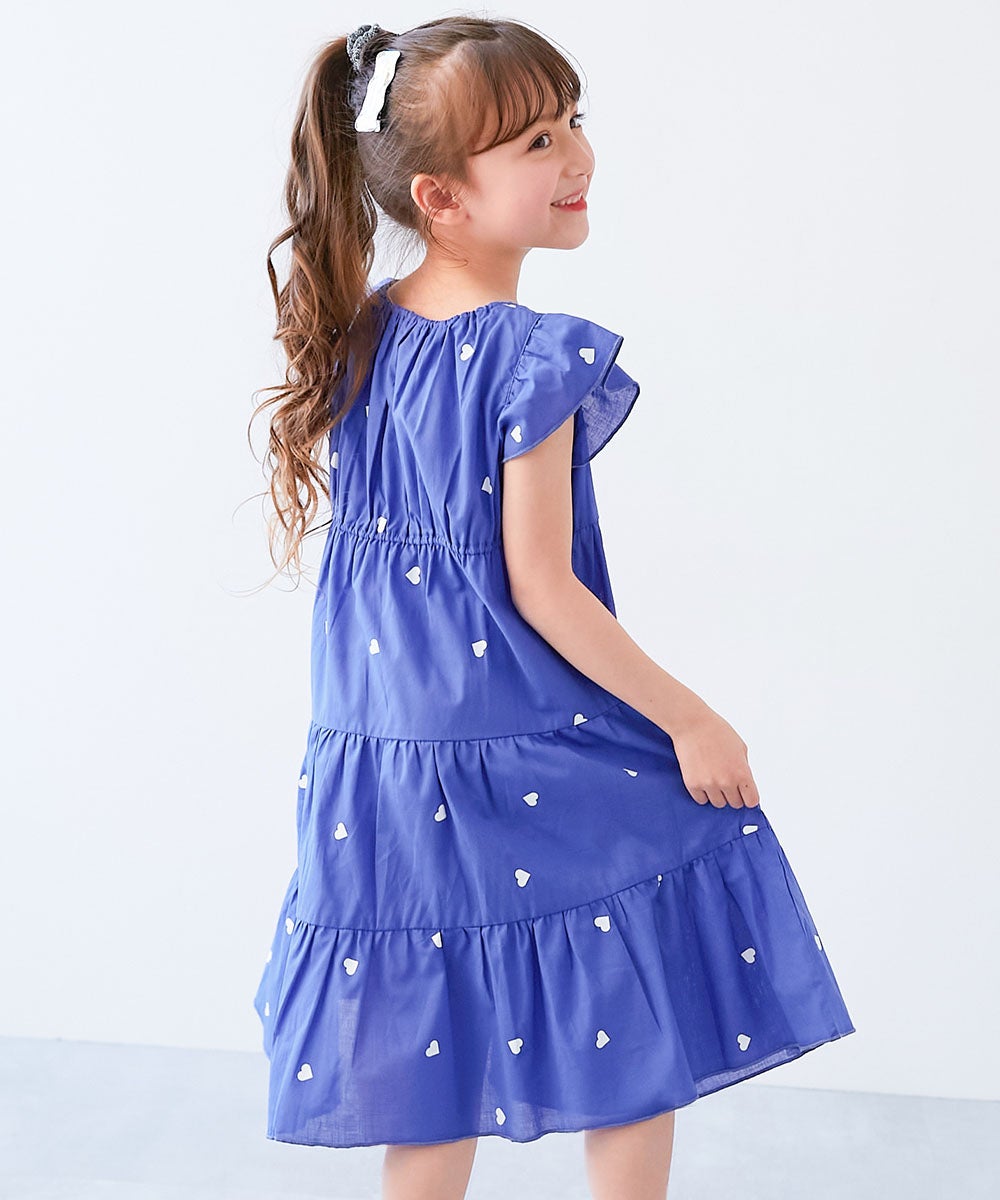 綿100％ おめかし ハート総柄プリント さらっと軽やかワンピース