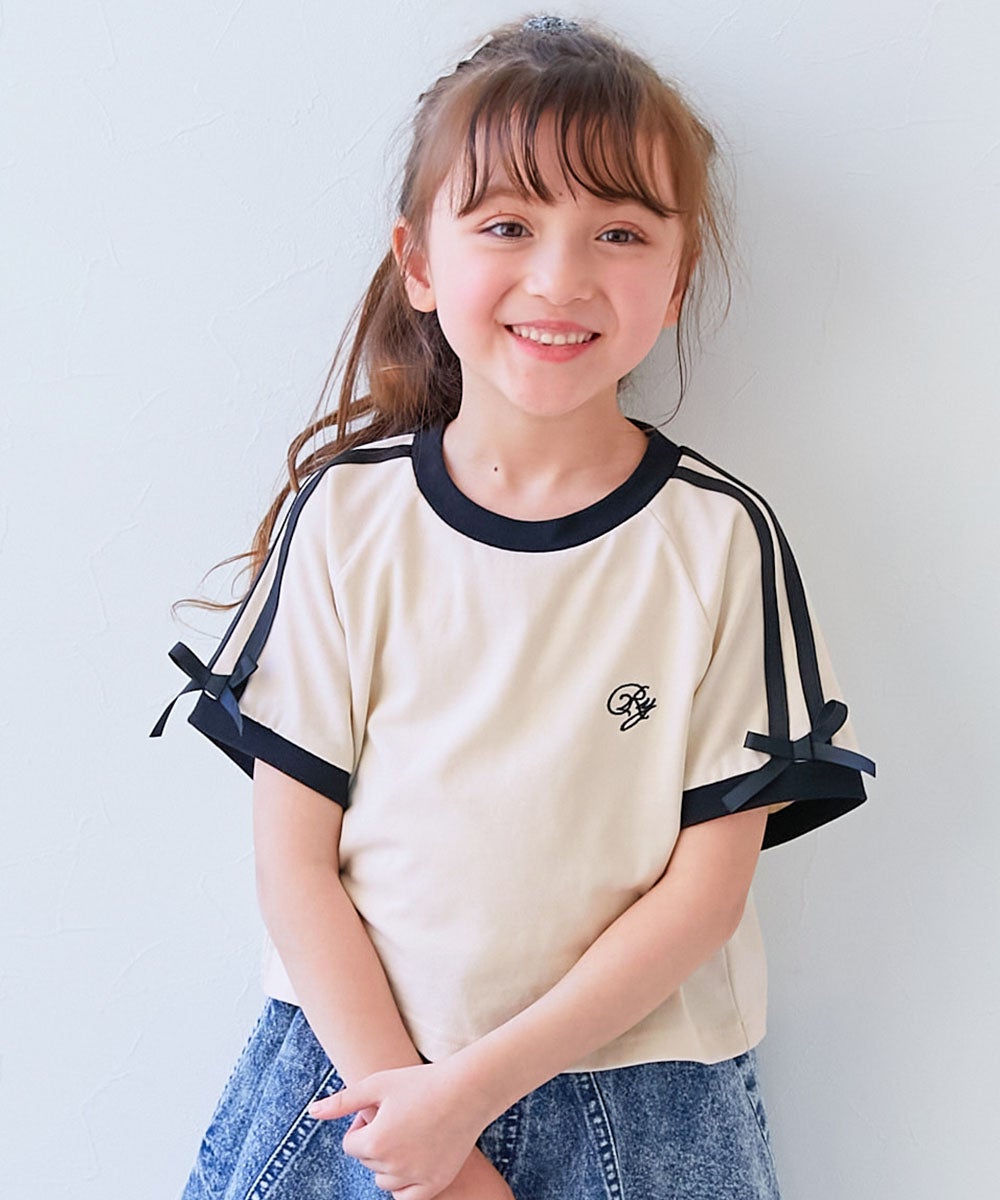 threepaper Tシャツ パールリボンプリント ビッグ ミニ 最大28%OFF】リボン付き サイドライン ミニ丈半袖Tシャツ | 子供服の