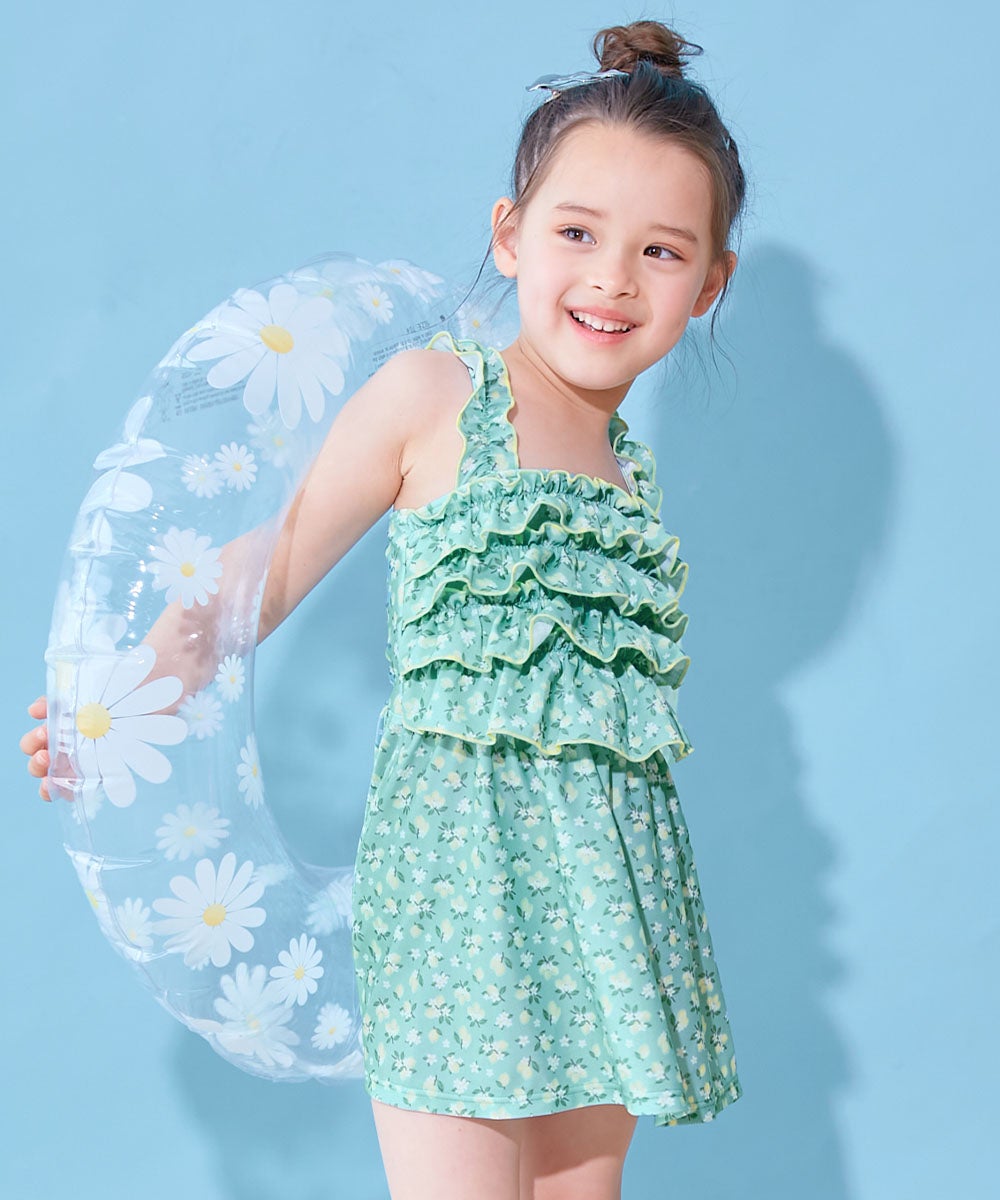 ティアードフリル UVカット ワンピース風セパレート水着 | 子供服の