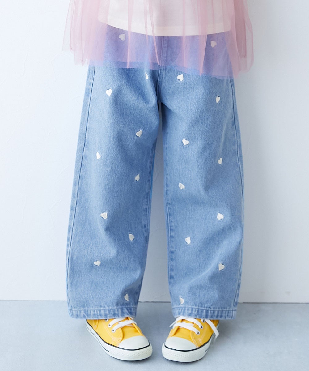 最大6%OFF】360度かわいい ハートと花がえらべる 全面 刺繍 デニム