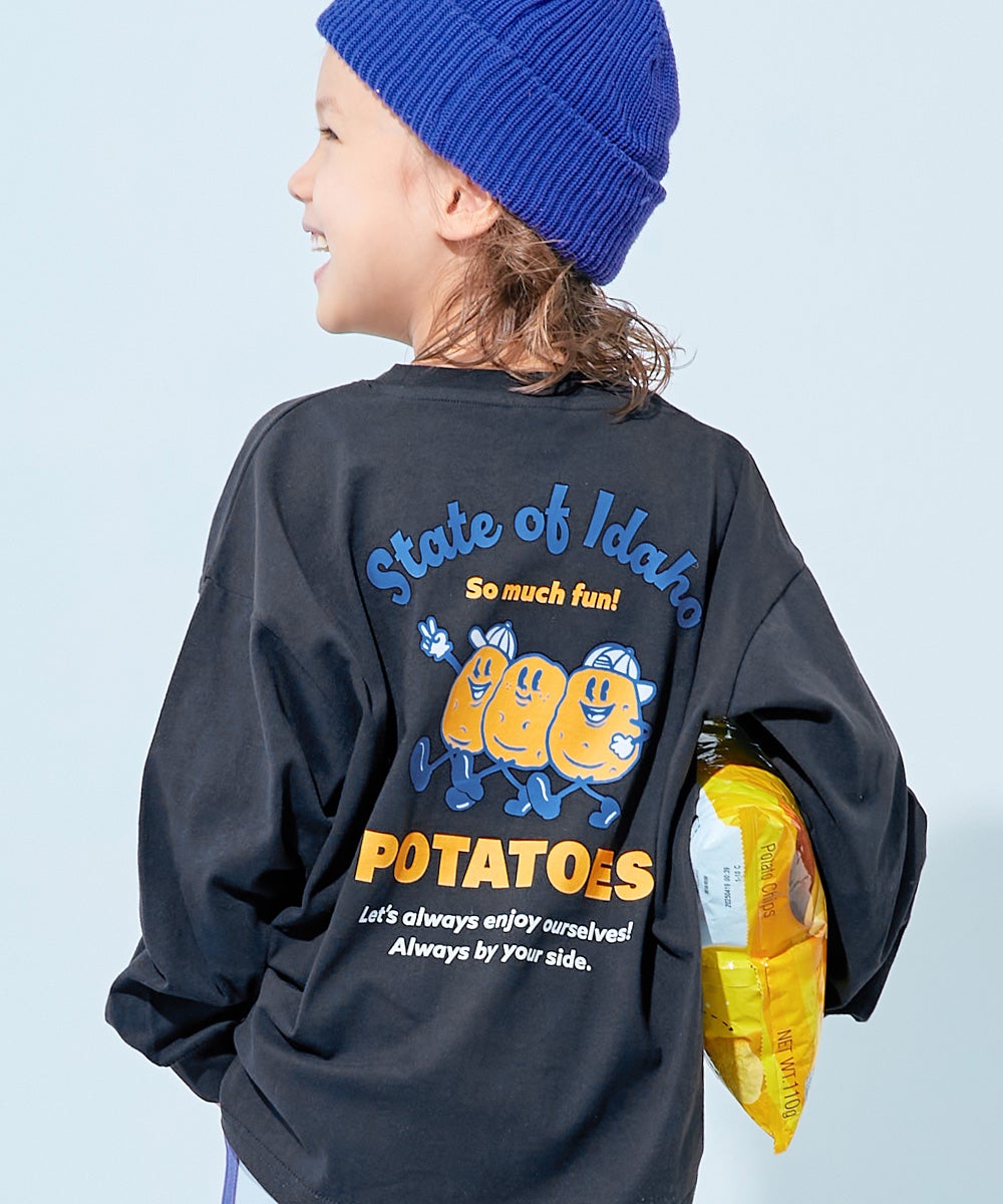 綿100％ デビラボ BIGシルエット プリント袖リブ 長袖Tシャツ | 子供服