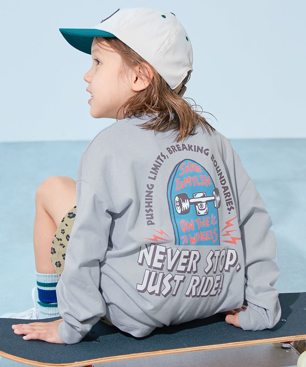 綿100％ デビラボ BIGシルエット プリント袖リブ 長袖Tシャツ | 子供服