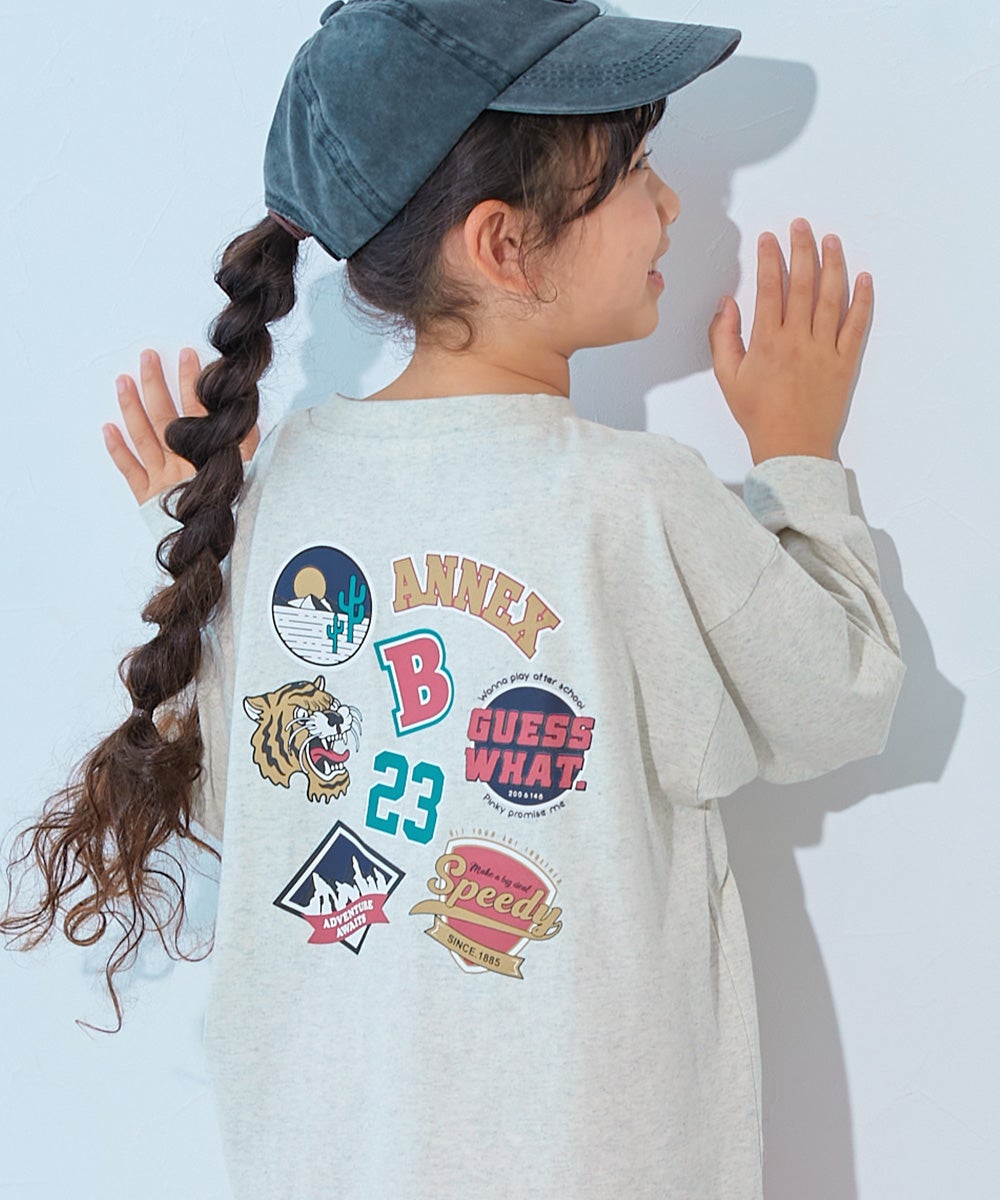 綿100％ デビラボ BIGシルエット プリント袖リブ 長袖Tシャツ | 子供服