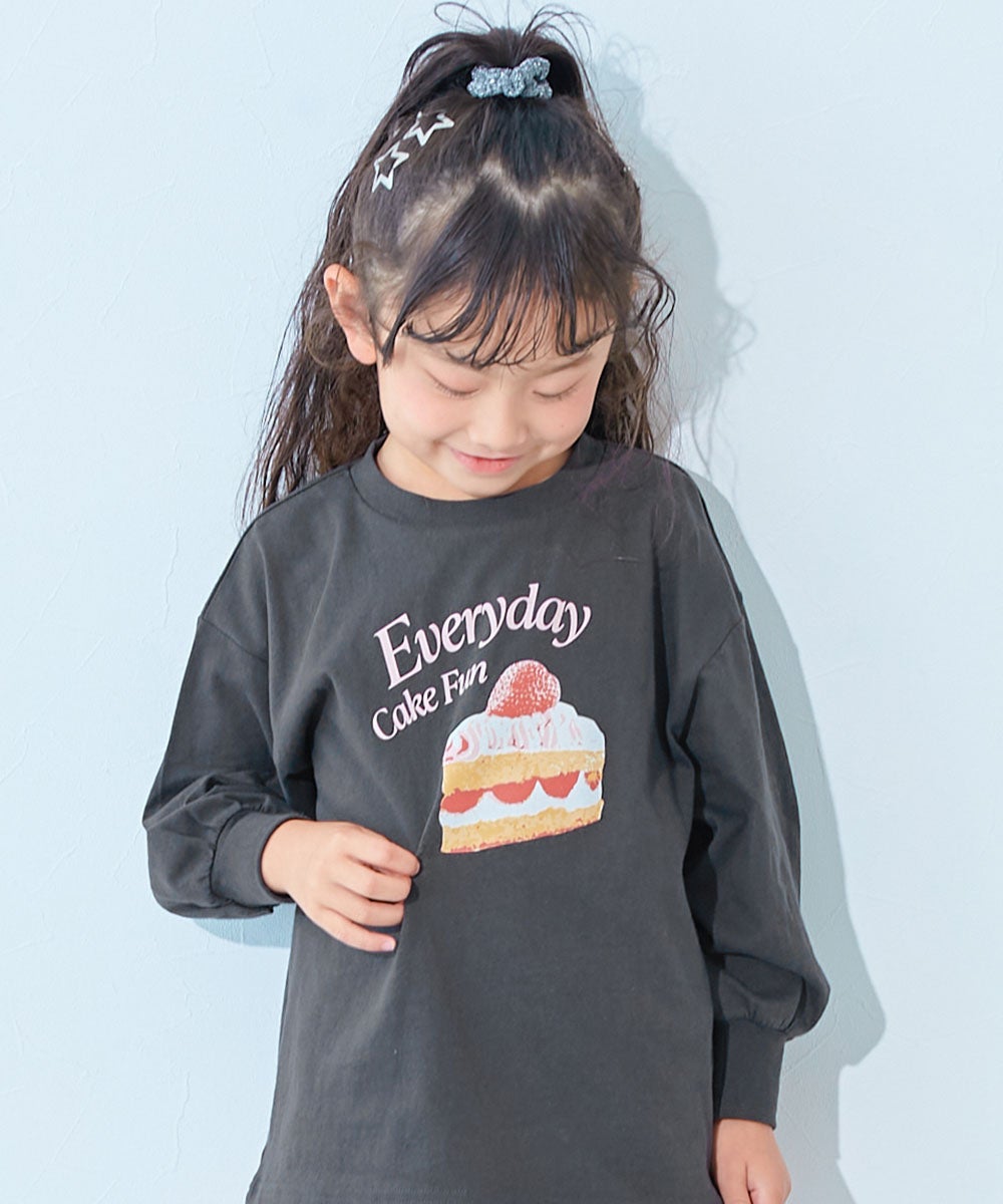 綿100％ デビラボ ガールズ BIGシルエットプリント袖リブ 長袖Tシャツ