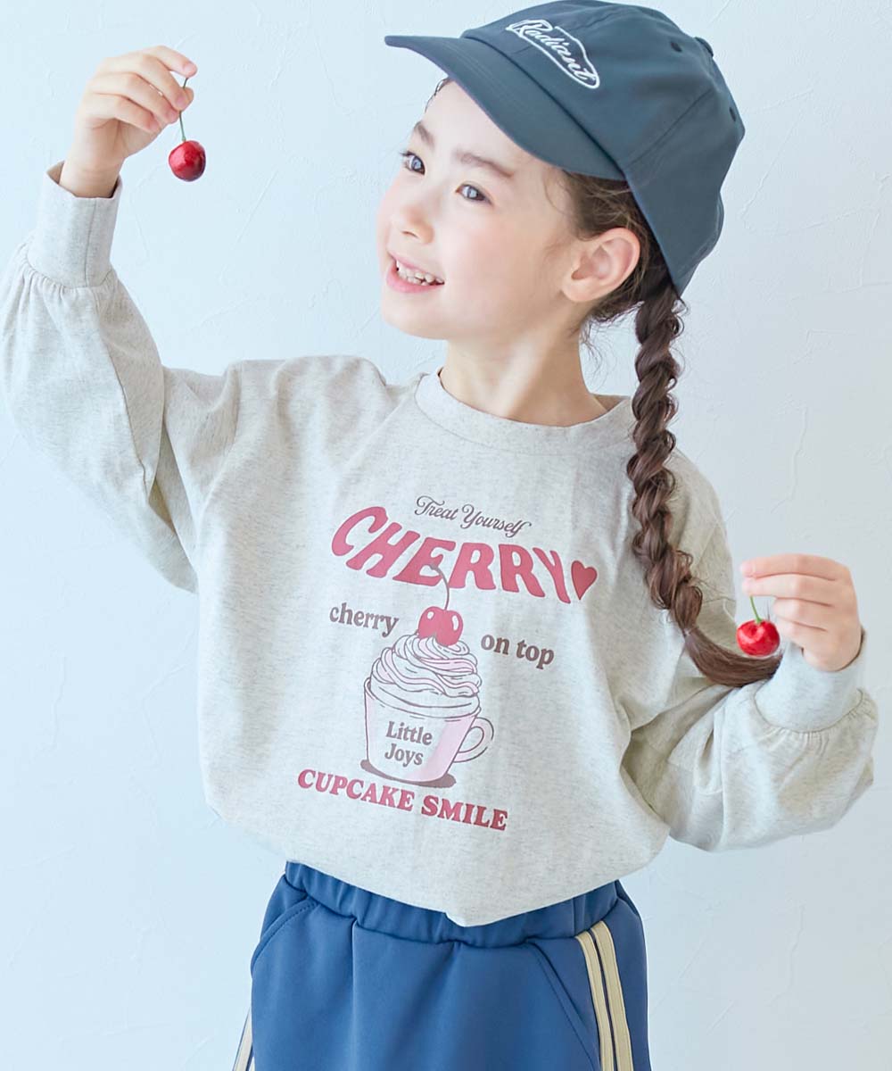綿100％ デビラボ ガールズ BIGシルエットプリント袖リブ 長袖Tシャツ