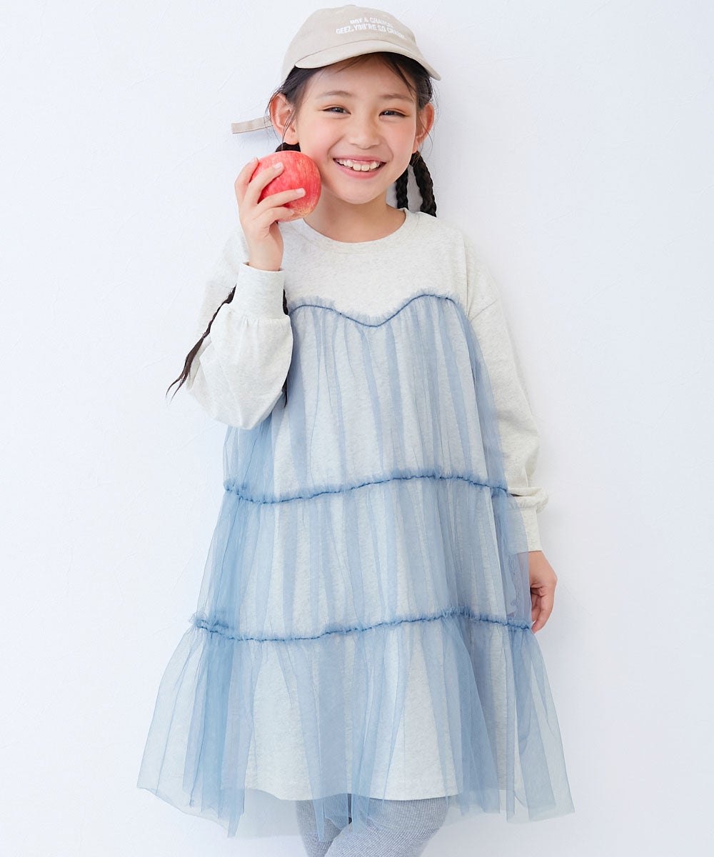 最大21%OFF】ふんわり チュールドッキング長袖ワンピース | 子供服の