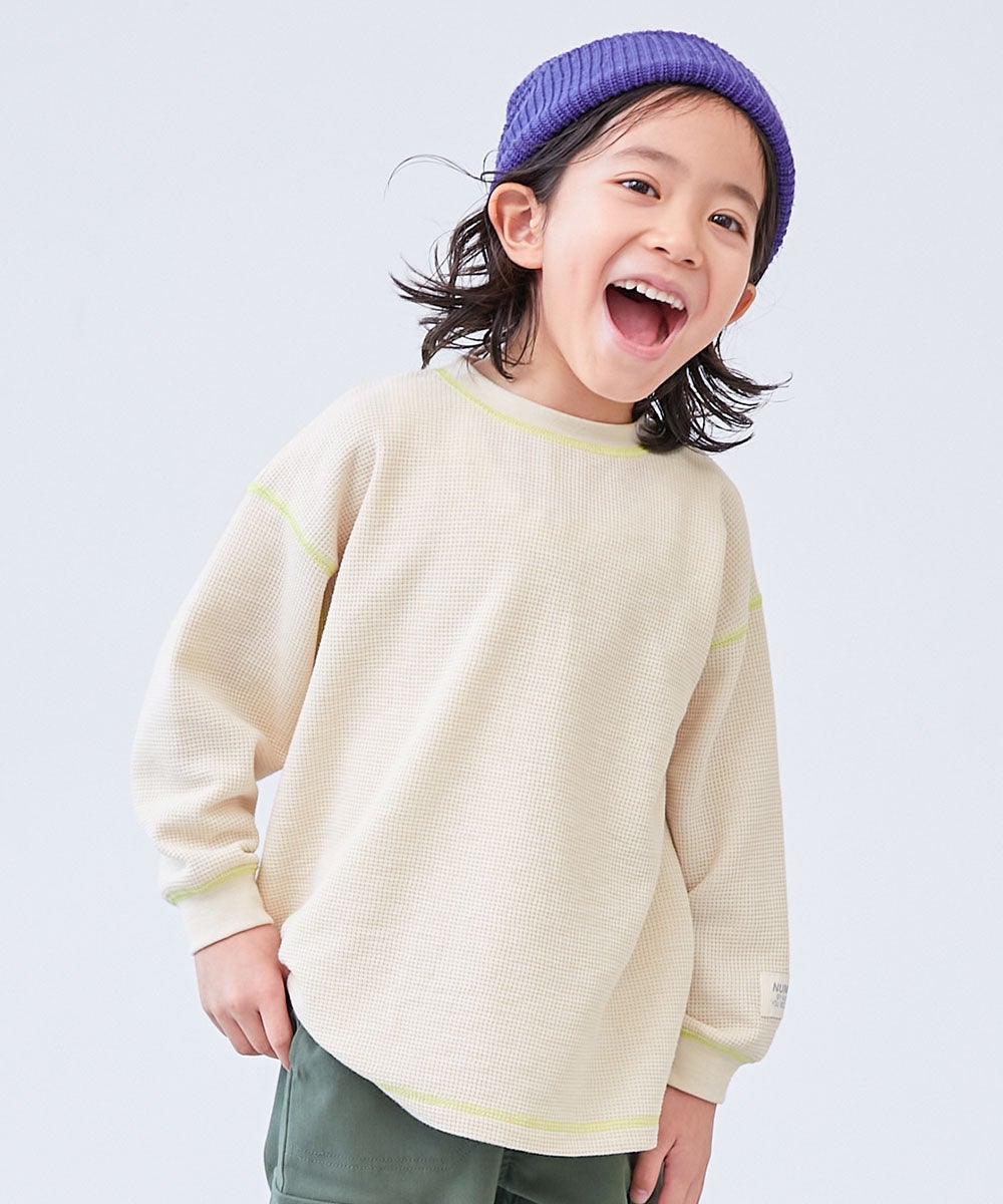 えらべる無地&総柄デザイン ワッフル 長袖Tシャツ | 子供服の通販