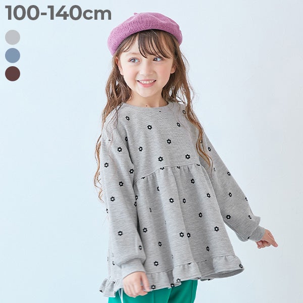 【今尾知子　創作服】 トップス　チュニック　プルオーバー　花柄 最大11%OFF】お花いっぱい 総柄 ワッフル 長袖チュニック | 子供服の