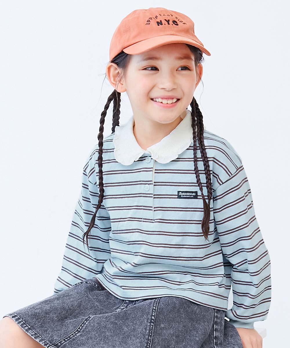 かわいいフリル襟付き ボーダー 長袖Tシャツ | 子供服の通販