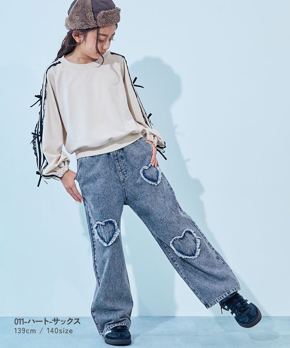 最大8%OFF】【chum】ハートとリボンがえらべる 美脚 デニムワイド