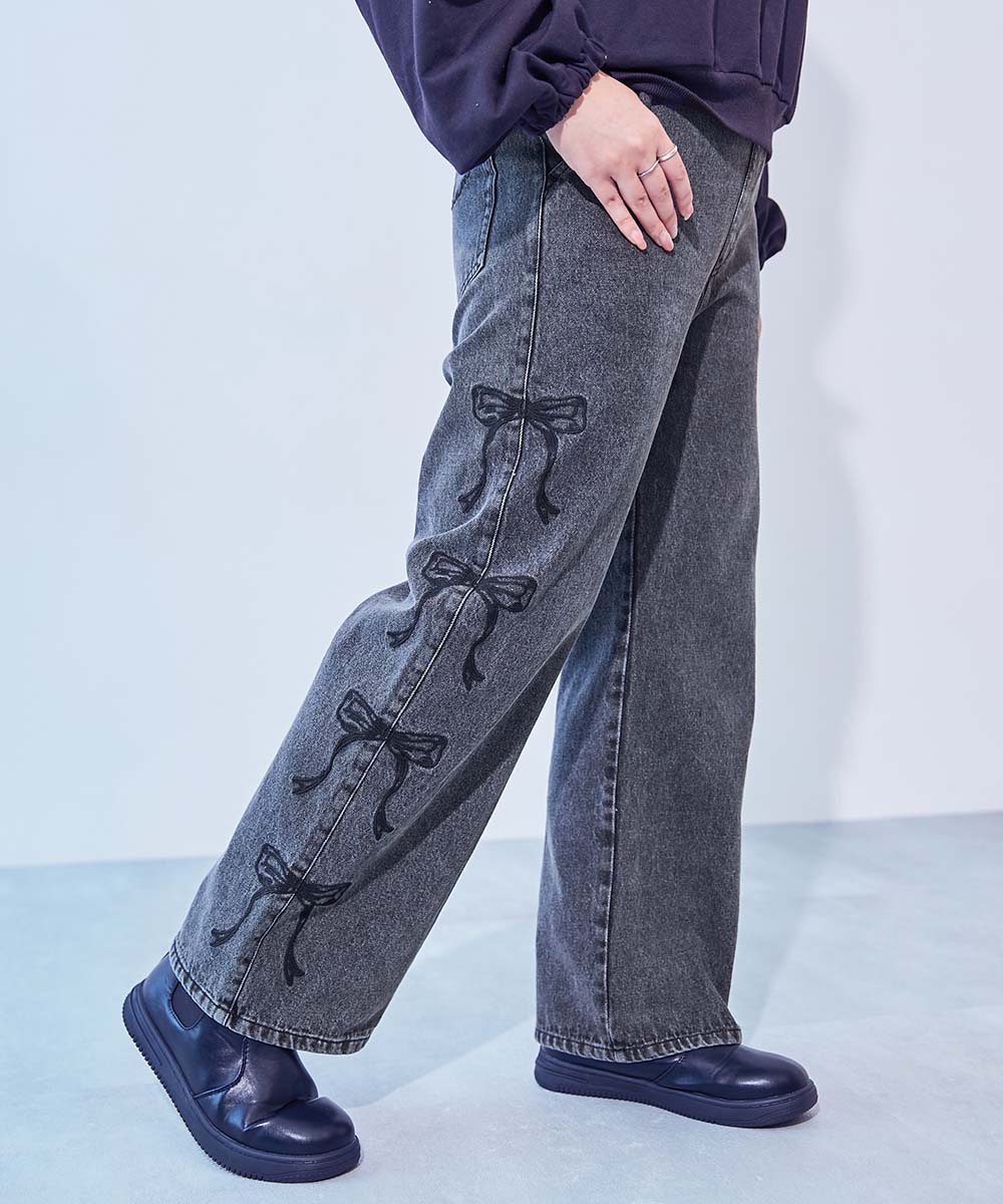 最大8%OFF】【chum】ハートとリボンがえらべる 美脚 デニムワイド