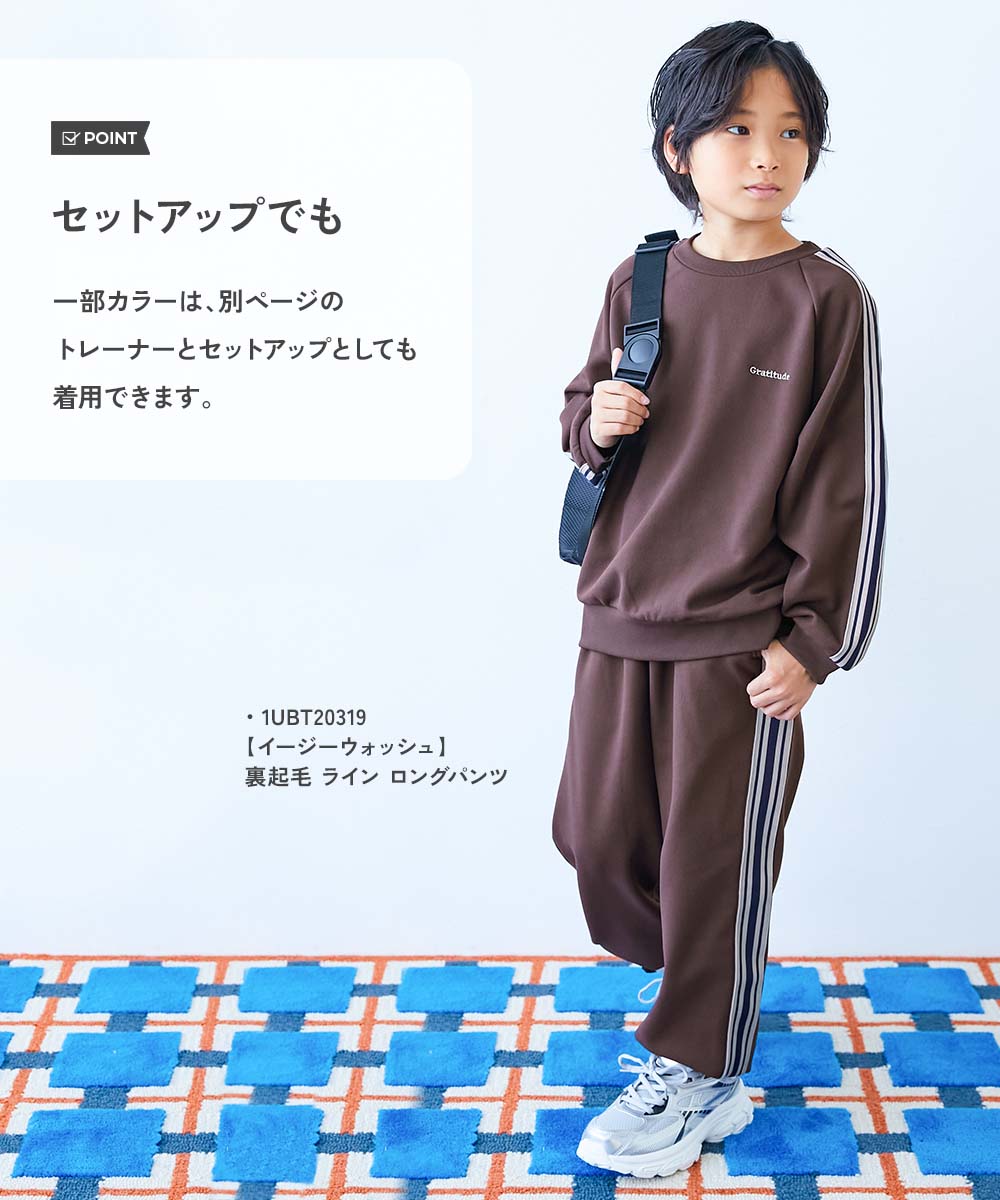 イージーウォッシュ】裏起毛 BIGシルエット 袖ライン トレーナー