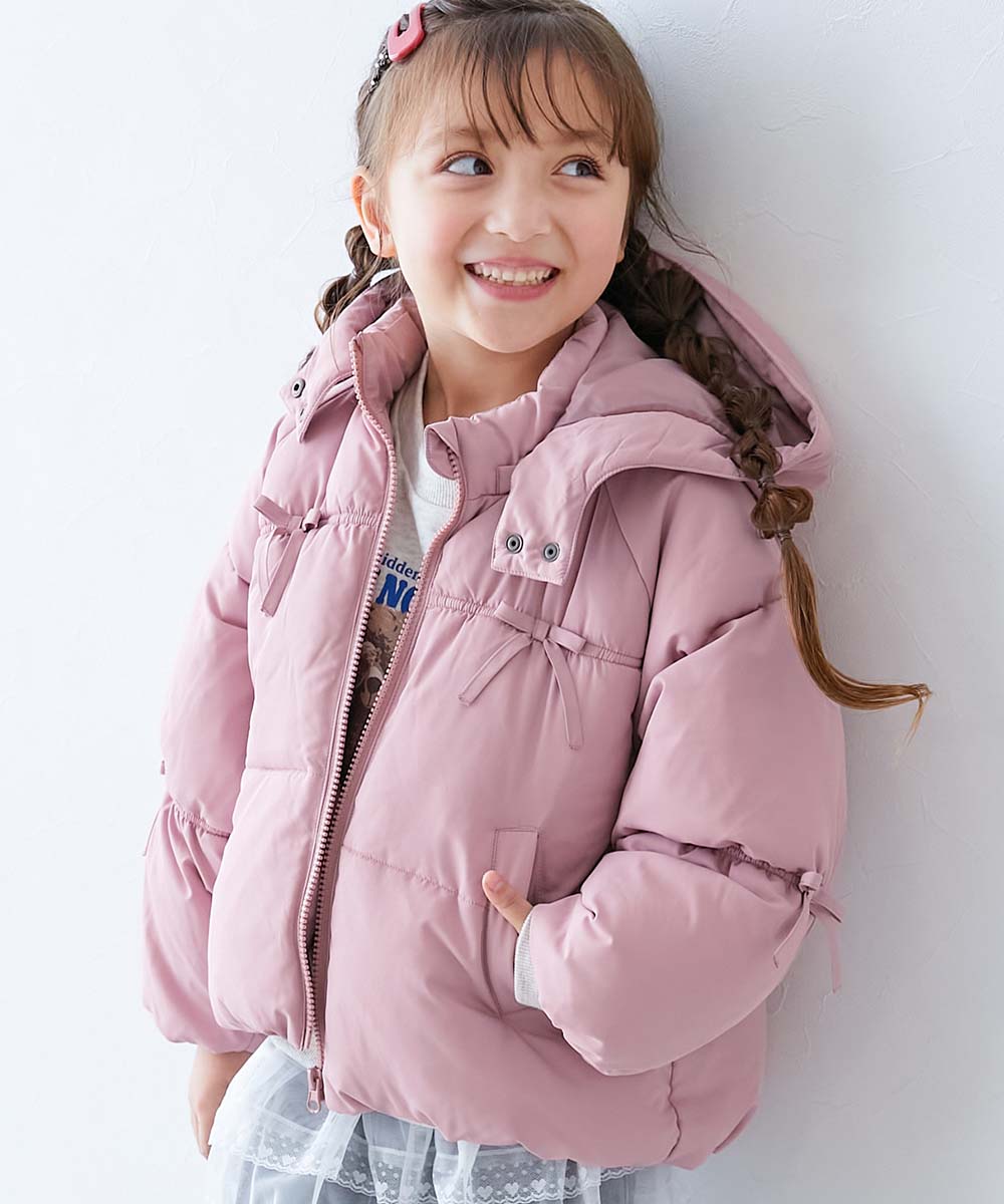 洗えるファイバーダウン リボン付き ふっくらシルエット ガールズ